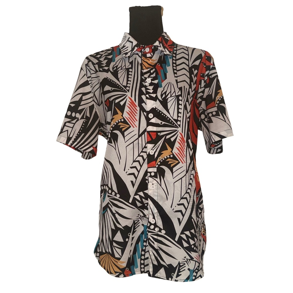 VTG Inspired Abstract Geometric Bold Art Print‎ Short Sleeve Button Down Mens XL